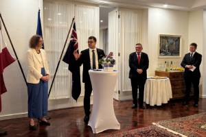 Elisabeth Koegler, Austrian Ambassador;  Martin Rampl, Managing Director Frequentis Australasia;  Steven Georganas MP, Member of Parliament and Chair of the Austrian/Australian Parliamentary Friendship Group;  Karl Wannenmacher, CTO Frequentis AG