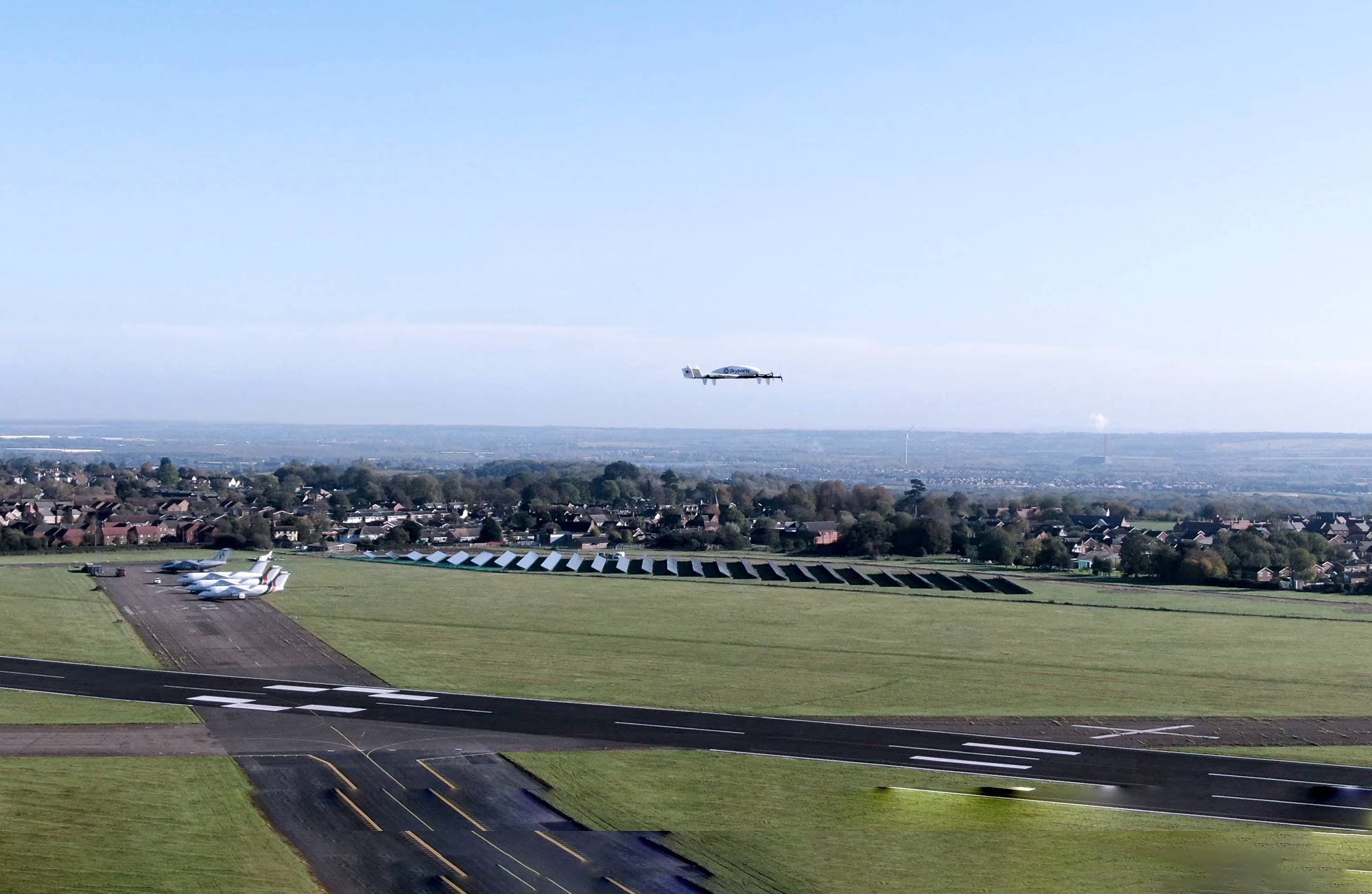 Enabling value-added services, showing an airport and a drone in the sky