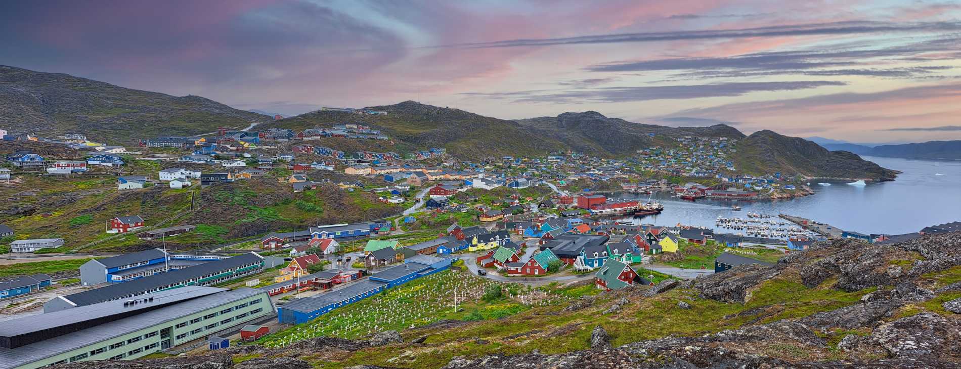 Bird-eye view of Qaqortoq city (Greenland)